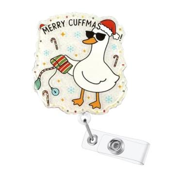 Imagem de Carretel de crachá de ganso engraçado de Natal retrátil com clipe de crachá de enfermeira com rotação de 360° e cordão de nylon durável de 61 cm para enfermagem RN CNA LPN Médico