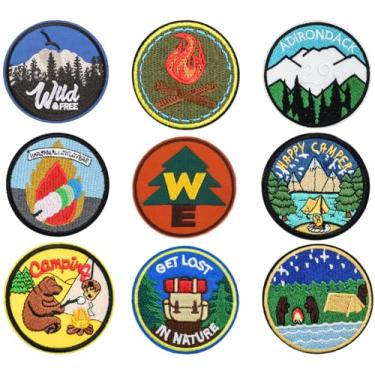 Imagem de 9 peças de decoração redonda de acampamento de aventura ao ar livre, costurar/passar a ferro, remendos bordados redondos para acampamento ao ar livre, trilhas, aventura