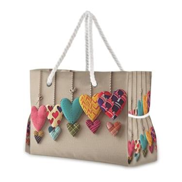 Imagem de Wassud Bolsa de praia simples amor grande bolsa de praia para mulheres, impermeável, à prova de areia, bolsa de viagem com zíper e bolso para piscina, academia, acampamento