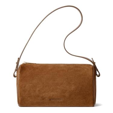 Imagem de Bolsa tiracolo pequena para mulheres, bolsa Hobo de camurça, bolsa de ombro de couro vegano com alça ajustável, Marrom