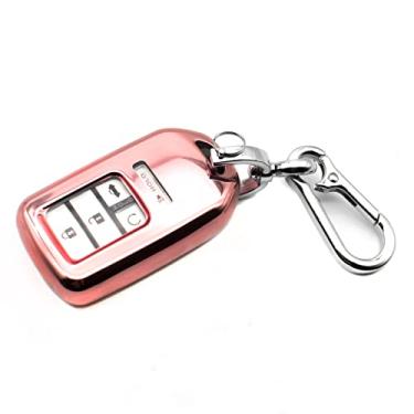 Imagem de Adequado para Honda Civic CR-V CR-Z Fit Accord Odyssey Clarity HR-V Insight Passport Pilot Ridgeline TPU Key Fob Remote Cover Shell Shell Glove Pouch Protector Acessório de manga de entrada sem chave, rosa