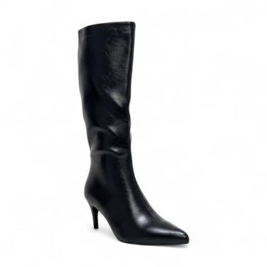 Imagem de ABSOLEX Botas femininas na altura do joelho, salto gatinho, bico fino, sexy, com zíper lateral, modernas, confortáveis, longas e altas, Poliuretano preto, 36