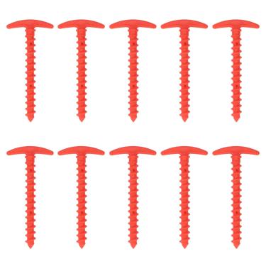 Imagem de 10 peças de estacas de plástico em espiral de 14,5 cm âncoras de estaca de chão em forma de T com reutilizáveis para toldos lonas de acampamento (vermelho)