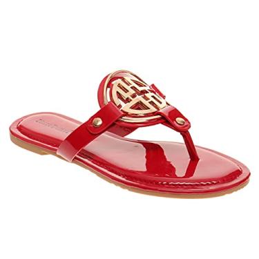 Imagem de Pierre Dumas Sandália rasteira feminina Medallion Vegan Slide, Vermelho brilhante, 11