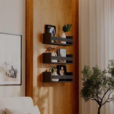 Imagem de Kit 3 Prateleiras Porta Objetos Preta 50 x 12cm Suporte Invisivel - Me