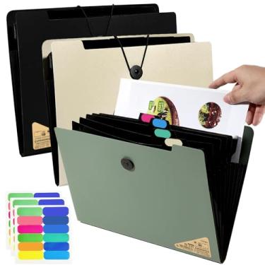 Imagem de ULVBABI Pasta de arquivos expansível A4, pacote com 3 organizadores de arquivos, organizador de documentos com 5 bolsos, pastas de arquivamento portáteis para papelada para escritório em casa (3 cores