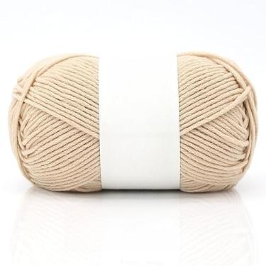 Imagem de Bolas de fio de algodão – fio de peso médio para chapéus de crochê, cachecóis, chinelos e artesanato de tricô à mão, macio e durável (Cáqui)