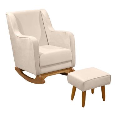 Imagem de Poltrona De Amamentação E Descanso áquilla Com Base Balanço E Puff Veludo Bege - Desk Design
