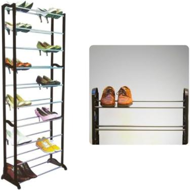 Imagem de Sapateira Vertical para 30 Pares com 10 Prateleiras Estrutura de Metal Plástico Resistente Sapateira Compacta e Empilhável para Quarto Closet, Entrada e Sala Fácil de Montar e Durável