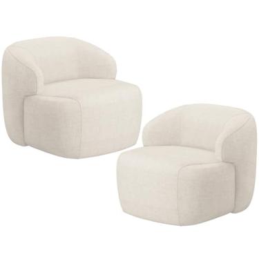 Imagem de Kit 02 Poltronas Decorativa Fixa Orgânica Para Sala Living Barolo L06 Linho Mescla - Lyam Decor