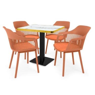 Imagem de Conjunto Mesa de Jantar Quadrada Venezia 70x70cm Branca com 4 Cadeiras Estofadas Marcela - Marrom