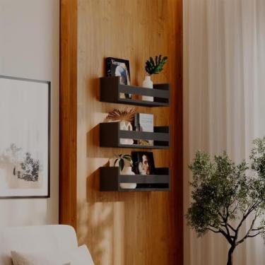 Imagem de Kit 3 Prateleiras Porta Livros Preta 50 x 12cm Suporte Invisivel