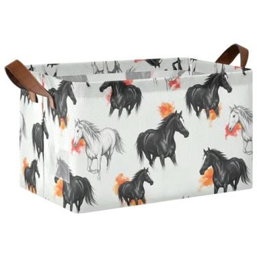 Imagem de Cestos de armazenamento de cavalos pretos e brancos para organização e armazenamento de sala de jogos, dobrável, 40 x 28 x 25 cm, cesta de brinquedo para cães para armazenamento de quarto, 1 pacote