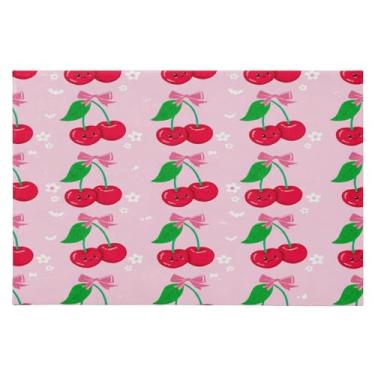 Imagem de Wassud Tapete de porta de cereja de desenho animado 61 x 89 cm, tapete de área lavável antiderrapante com suporte de borracha, tapete macio e macio para sala de estar, quarto, entrada, entrada