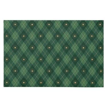 Imagem de Wassud Tapete de porta padrão de estrelas xadrez verde 61 x 89 cm, tapete de área lavável antiderrapante com suporte de borracha, tapete macio e macio para sala de estar, quarto, entrada, entrada