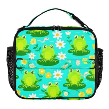 Imagem de Joisal Lancheira floral de verão de sapos fofos para mulheres, meninas, lancheira masculina e infantil, lancheira para trabalho, bolsa térmica para adultos