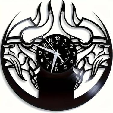 Imagem de Relógio de parede com disco de vinil, design tribal, decoração de arte moderna preta, exibição de 12 horas, decoração de escritório em casa
