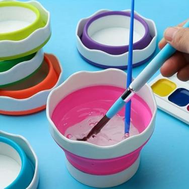 Imagem de Pacote com 1 mini balde de tinta dobrável de cor aleatória - Limpador de pincel multifuncional para aquarela e guache