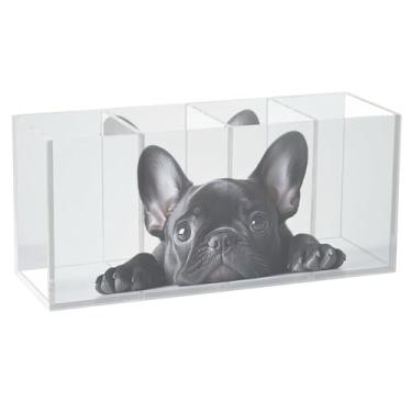 Imagem de TSENQUE Porta-lápis de mesa de acrílico adorável buldogue francês decorativo fofo personalizado para canetas, porta-canetas, artesanato, organizador de escritório estético