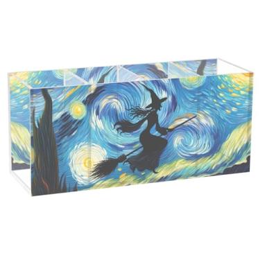 Imagem de TSENQUE Porta-canetas de mesa floral de bruxa estrelada para decoração de casa, artesanato, copo de acrílico para canetas