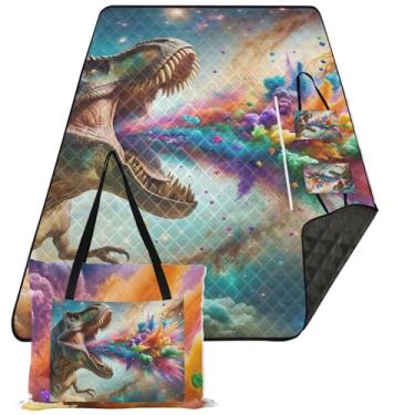 Imagem de TSENQUE T Rex Cobertores de areia coloridos confetes para praia à prova de areia, cobertor de acampamento estampado para grama, cobertores de piquenique dobráveis grandes, 203 x 152 cm