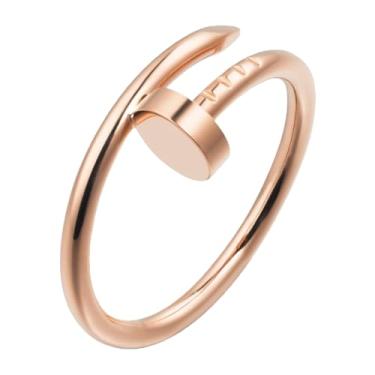 Imagem de BUENAVO Anel de amor masculino, joia moderna de latão banhado a ouro rosa, casamento, aniversário, presente, dia dos namorados, melhor presente para aniversário de casais, anel de unha de ouro rosa