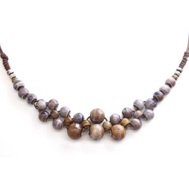 Imagem de VKSG Colares femininos volumosos boho – Joias hippie feitas à mão de cerâmica colorida com contas de outono, colares boêmios longos ajustáveis para uso casual (cor listrada de tigre)