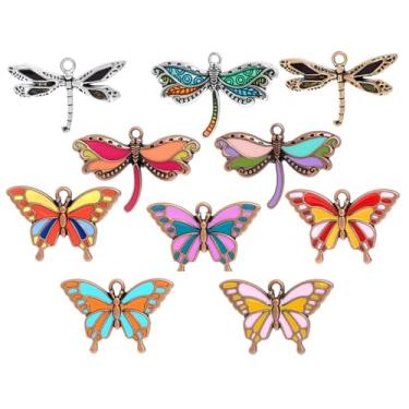 Imagem de ARTISAMILY 40 pingentes de borboleta de libélula, pingentes fofos de inseto, pingentes de liga esmaltada, pingentes de metal, borboleta, ornamento, pulseira, chaveiro para fabricação de joias de 20 a