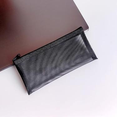 Imagem de Bolsa de maquiagem para batom e pincéis de maquiagem, estojo de lápis de malha transparente, organizador de cosméticos de viagem para mulheres, Preto