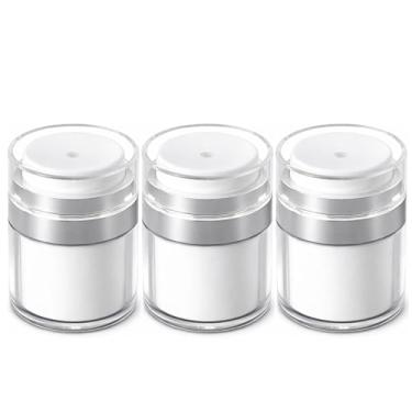 Imagem de 3 frascos de bomba sem ar recarregáveis de 30 ml com tampas vazias de acrílico para maquiagem cosmética para viagem, recipientes a vácuo para hidratante espesso, creme para cuidados com a pele, branco