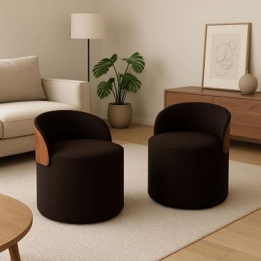 Imagem de Kit 2 Puff Curvo Com Encosto Redondo Orgânico Sala Confortável Resistente Composé Suede Corino