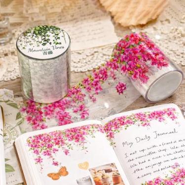 Imagem de 2 rolos de adesivos de flores de plantas para kit de álbuns, adesivos florais transparentes à prova d'água para scrapbook, cartões, cartas, faça você mesmo, decoração de garrafa de água