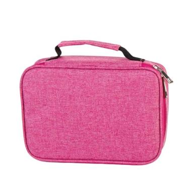 Imagem de Estojo Escolar Box Jumbo Grande Capacidade Organizador Divisórias Impermeável Com Alça E Elastico Para 72 Canetas Lápis Nylon Feminino Masculino Zíper Adulto Infantil Juvenil Reforçado (Rosa)