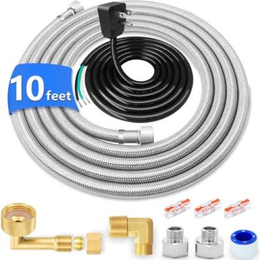 Imagem de Kit de instalação de lava-louças – Mangueira de lava-louças de aço inoxidável de 3 pés com conexões de compressão de 0,9 cm, tubo interno PEX de grau alimentício, linha de suprimento de água para