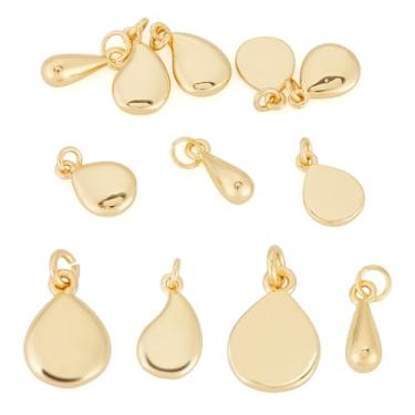 Imagem de FASHEWELRY 8 peças de pingentes de lágrima de latão banhado a ouro 18K para fabricação de joias, pingentes pequenos pendentes de gota de água dourada com anel de salto para brincos faça você mesmo