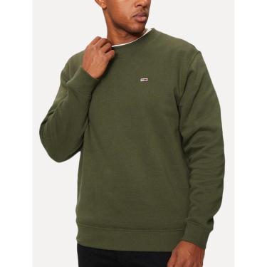 Imagem de Moletom Tommy Jeans Masculino Fleece Flag Crewneck Verde Militar-Masculino
