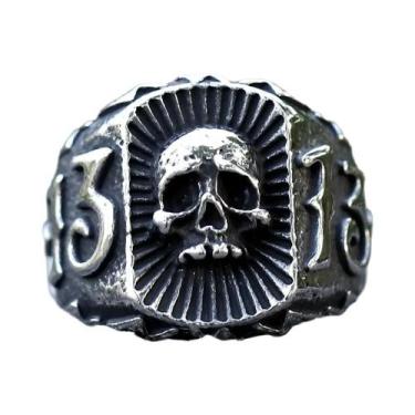 Imagem de Anel Masculino Punk Com Caveira E Letras Em Aço Inoxidável 316L  Joia 