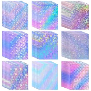 Imagem de 90 folhas de papel adesivo holográfico de vinil A4 folhas laminadas holográficas transparente sobreposição laminação laminação papel autoadesivo