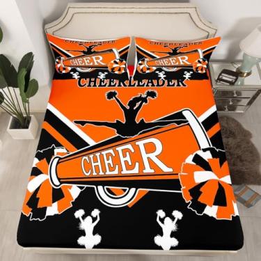 Imagem de Erosebridal Jogo de lençol solteiro de líder de torcida fofo de líder de torcida, preto e laranja, princesa dançarina, decoração de quarto de meninas (bolso profundo)