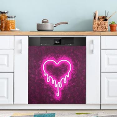 Imagem de ATTX Capa de ímã de lava-louças com coração escorrendo | Adesivo decorativo de eletrodomésticos de 58 x 66 cm para armários domésticos e eletrodomésticos #336