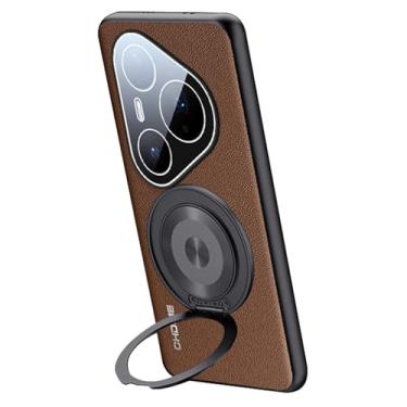 Imagem de LTLMYDAM Capa fina para Huawei Pura 80 Ultra/80 Pro/80Pro+/80, suporte de anel traseiro com textura de lichia proteção de lente capa de couro empresarial, marrom, 80