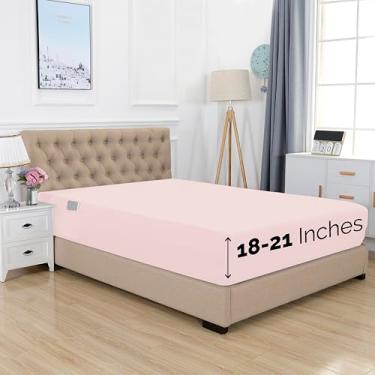 Imagem de Elegant Comfort Lençol 1500 premium de qualidade de hotel 45 a 53 cm de profundidade - lençol com elástico único com bolso extra profundo para colchão alto, luxuoso e macio, bolso inteligente - sem