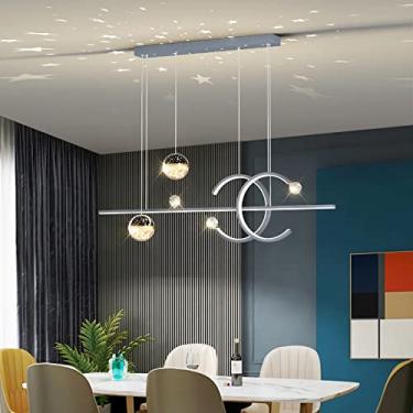 Imagem de Luminária pendente LED regulável para mesa de jantar, sala de estar, cozinha e escritório - Lustre com controle remoto (cinza, 100 cm de comprimento)