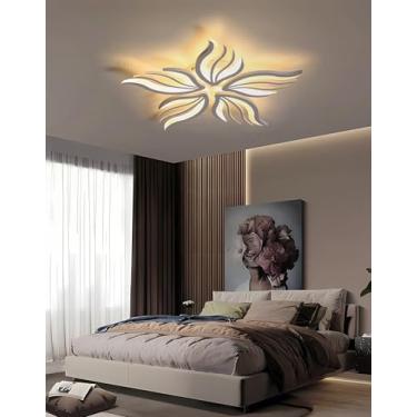 Imagem de Luminária de teto LED moderna e regulável para sala de estar, com controle remoto, em acrílico, lustre para quarto, iluminação interna para sala de jantar, cozinha e escritório (branca, 5 lâ