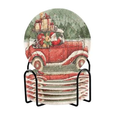 Imagem de Blueangle 6 peças de porta-copos de carro vermelho vintage para bebidas, porta-copos de tecido redondo super absorvente para mesa de café, proteção de mesa para decoração de casa (359)