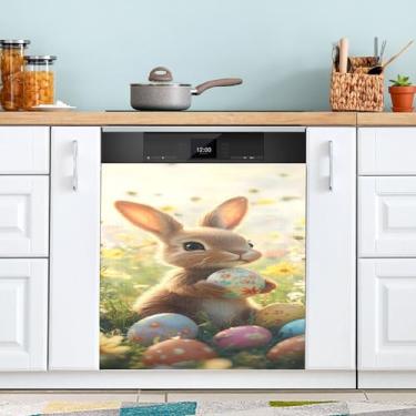 Imagem de SEHANY Capa magnética de conto de fadas fofo coelhinho da Páscoa, adesivos magnéticos decorativos antiarranhões para painel de geladeira e lava-louças, decoração de flores de fazenda de cozinha