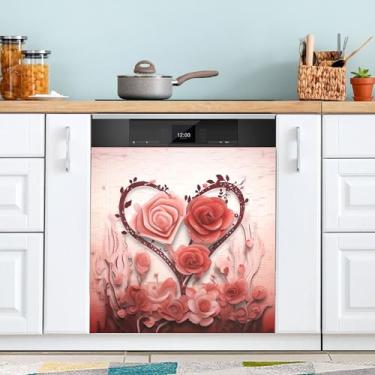 Imagem de SEHANY Capa magnética para lava-louças com tema de amor dos namorados, adesivos magnéticos decorativos antiarranhões para painel de geladeira e lava-louças, decoração de casa dos namorados 58 x 66 cm