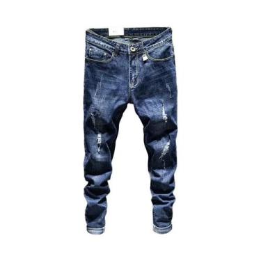 Imagem de Calças Jeans De Algodão Slim-fit Rasgadas E Desgastadas Para Homens, E