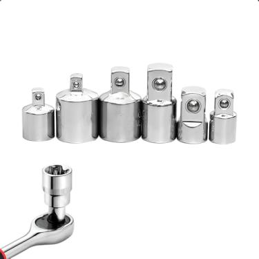 Imagem de Conjunto de 6 Adaptadores para Soquetes e Catraca, Tamanhos 1/4 3/8 1/2 Polegada, Acabamento Cromado