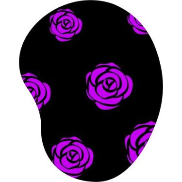 Imagem de Mouse Pad Ergonômico Gota Rosas Roxas Fundo Preto